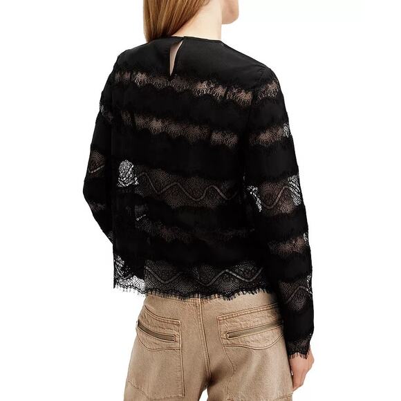 ALL SAINTS Tiff Lace Panelled Sheer Lace Trim Top - Picture 3 of 11